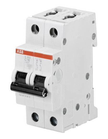 DISJONCTEUR S202 2P 25A COURBE C RACCORDEMENT A VIS - 10KA (2MODULES) ABB 352240 2CDS252001R0254