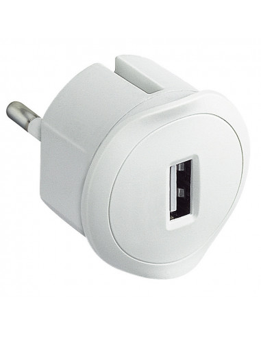 Prise USB 5V 1,5A maximum avec fiche 2 Pôles 10A et encombrement réduit blanche LEGRAND 050680