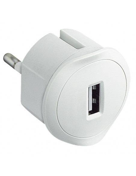 Prise USB 5V 1,5A maximum avec fiche 2 Pôles 10A et encombrement réduit blanche LEGRAND 050680