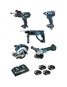 Ensemble de 5 machines 18 V Li-Ion 5 Ah (DHP458 + DTD152 + DHR202 + DGA504 + DSS610) MAKITA DLX5039PTJ 2