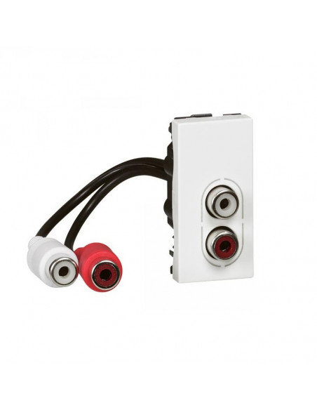 Prise 2 RCA femelle préconnectorisée Mosaic 1 module pour liaison audio stéréo blanc LEGRAND 078747