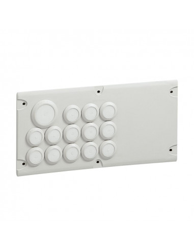Plaque Cabstop IP55 avec 13 entrées Ø5mm à Ø14mm et 1 sortie Ø14mm à Ø24mm avec 1 réserve LEGRAND 036495