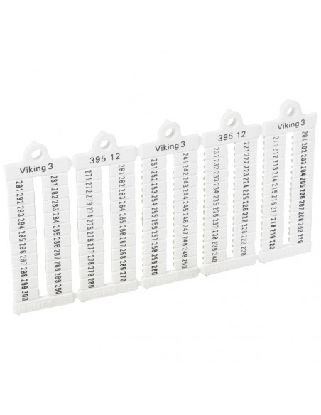 100 repères à lecture horizontale pour bloc de jonction viking 3 pas 5mm avec chiffres 201 à 300 LEGRAND 039512