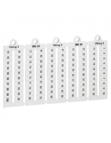 Plaque de 100 repères à lecture horizontale pour bloc de jonction viking 3 pas 6mm avec chiffres 1 à 100 LEGRAND 039520