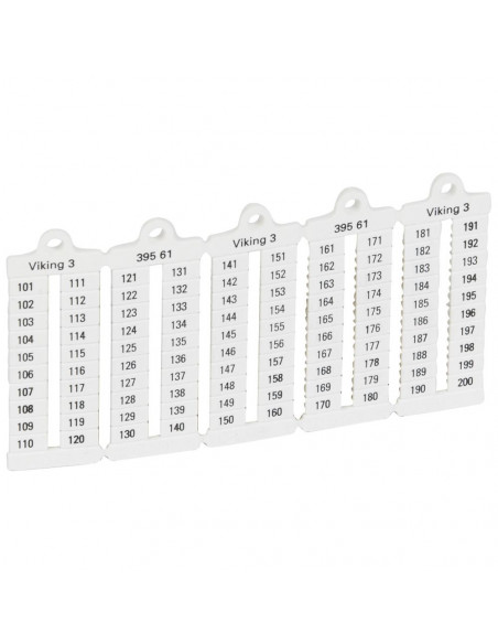 100 repères à lecture verticale pour bloc de jonction viking 3 pas 5mm avec chiffres 101 à 200 LEGRAND 039561
