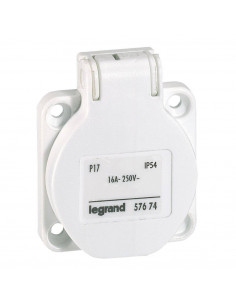 Prise à encombrement réduit P17 à brochage domestique IP54 16A 250V blanc LEGRAND 057674 2