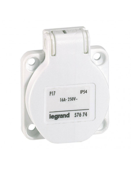 Prise à encombrement réduit P17 à brochage domestique IP54 16A 250V blanc LEGRAND 057674