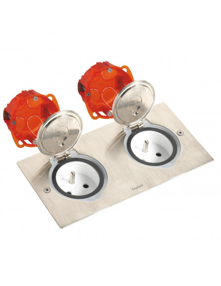 Kit double prise de sol et plan de travail inox étanche IP44 clapet de protection boite à encastrer LEGRAND 092111