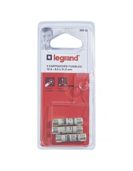 3 Cartouches fusibles pour porte-fusibles avec témoin 10,3x25,8mm 16A LEGRAND 092922
