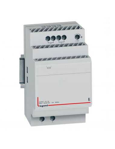 Alimentation modulaire à découpage monophasée entrée 100V à 240V et sortie 12V 54W 4,5A 3 modules LEGRAND 146712