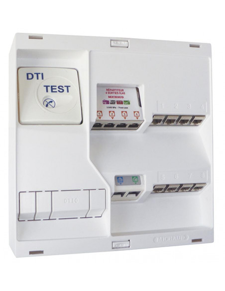 TABLEAU DE COMMUNICATION NEO Gr2TV 8RJ45 DTI AVEC FILTRE TV 4 SORTIES MICHAUD LB218