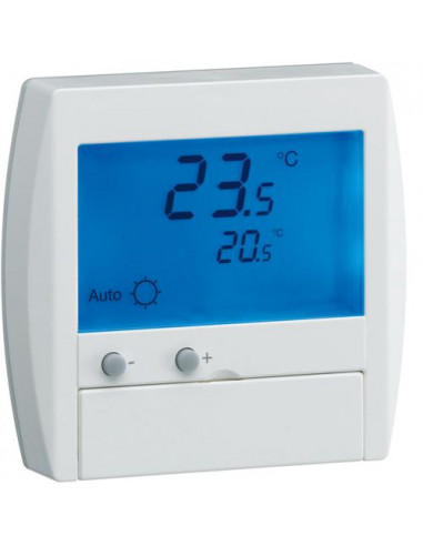 Thermostat ambiance digital semi-encastré chauf élec avec entrée fil pilote 230V HAGER 25120