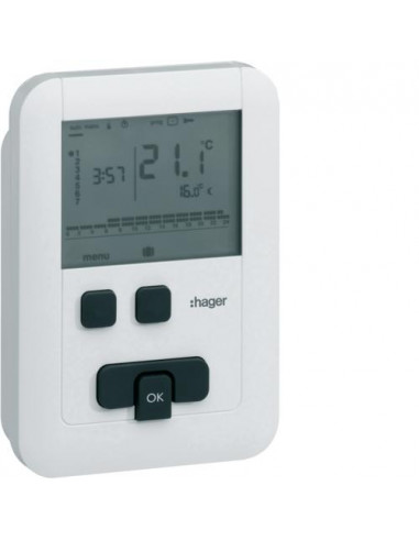 Thermostat ambiance programmable digital chauf eau chaude 2 fils 7j ECO à piles HAGER EK570