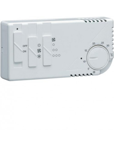Thermostat ambiance électronique chauf eau chaude ou clim avec ventilation 230V HAGER 58102