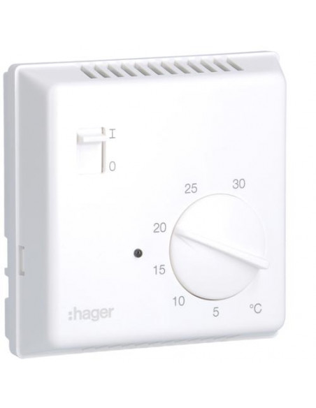Thermostat d'ambiance bi-métal chauffage eau chaude contact à ouverture (NF) et interrupteur On/Off 230V HAGER 25615