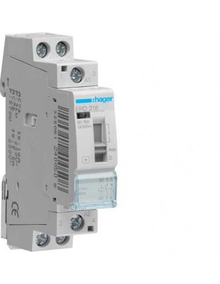 Relais de commande 16A 1F+1O Bobine 24V HAGER ERD218