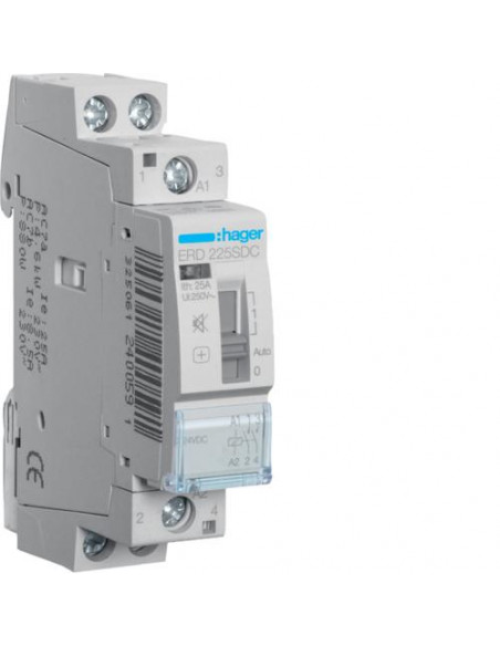 Contacteur silencieux à commande manuelle 25A 2F 24V HAGER ERD225SDC
