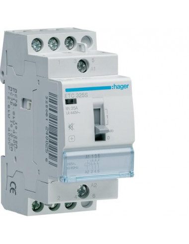 Contacteur Silencieux Jour-Nuit 25A. 3F. 230V HAGER ETC325S