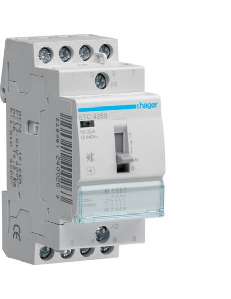 Contacteur Silencieux Jour-Nuit 25A 4F 230V HAGER ETC425S
