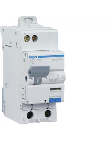 Disjoncteur différentiel 1P+N 3kA C-16A 30mA type Haute Immunité HAGER ADH716F