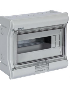 Coffret étanche vector IP55 1 rangée 8+2 modules h 210mm l 237mm HAGER VE110F