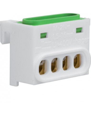 Bornier terre 4 raccordements IP2X HAGER GZ04E
