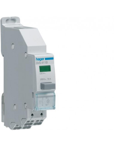 bouton poussoir 1F impulsion + Voyant vert 230VAC QC passage de barre HAGER SVS411B