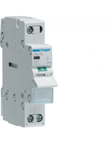 Interrupteur modulaire 1 pôle 16A à voyant HAGER SBB116