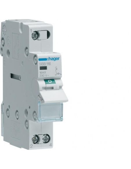 Interrupteur modulaire 1 pôle 16A à voyant HAGER SBB116
