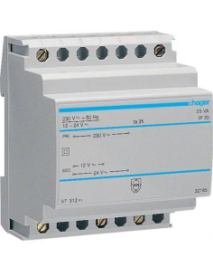 Transformateur sécurité 25VA 230V-12 à 24V HAGER ST312