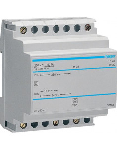 Transformateur sécurité 16VA 230V-12 à 24V HAGER ST313
