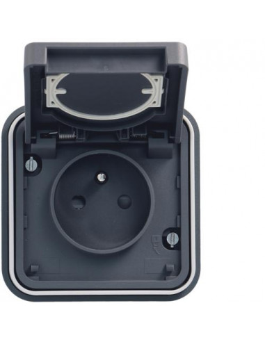 cubyko Prise 2P+T encastré gris IP55 HAGER WNE100