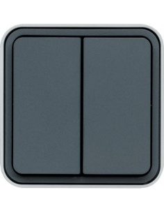 cubyko Double poussoir 1O/1F saillie gris IP55 HAGER WNC044