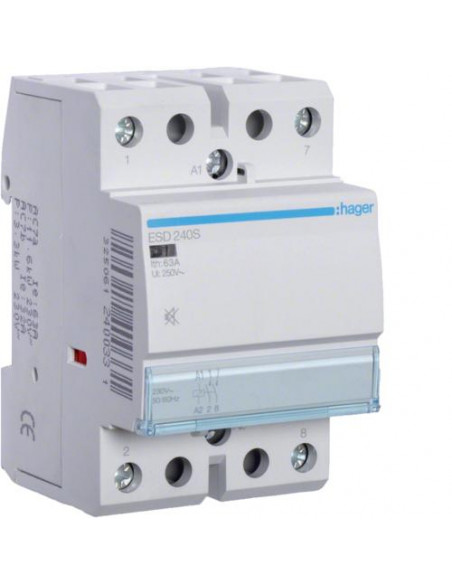 Contacteur Silencieux 40A 2 Contacts à fermeture Bobine 24V HAGER ESD240S