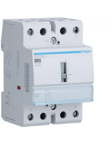 Contacteur à commande manuelle 63A. 2F. 230V HAGER ERC263