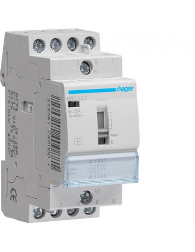 Contacteur à commande manuelle 25A. 2F+2O. 230V HAGER ERC427