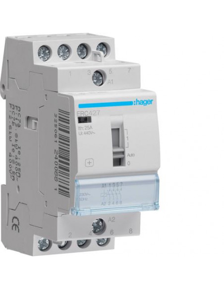 Contacteur à commande manuelle 25A. 2F+2O. 230V HAGER ERC427