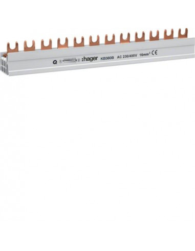Barre de pontage 3P 80A languette 16mm² 57M HAGER KB380B