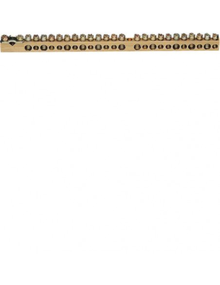 Borne en laiton. 169mm. 1x25mm² - 13x10mm² - 11x16mm². sans base de montage HAGER K158
