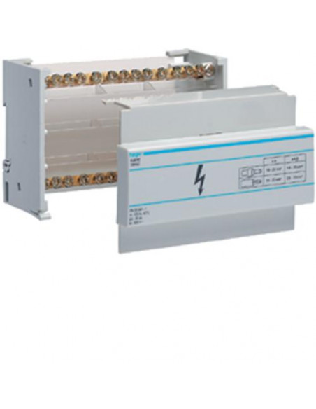 Répartiteur à barrettes étagé 90A.2 pole.2x 10-35 ² / 10x 2.5-16 ² par pole HAGER KJ01A