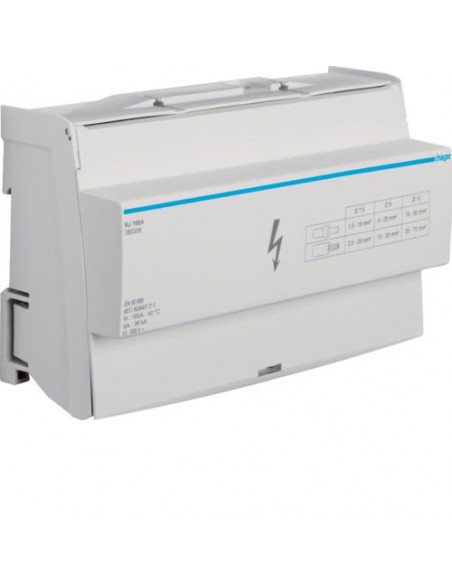 Répartiteur 160A. tétrapolaire. 1x 25-70² / 3x 10-35² / 8x 2.5-25² par phase HAGER KJ160A