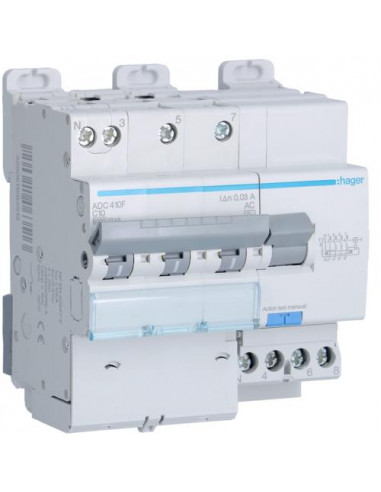 Disjoncteur Différentiel 3P+N 6-10kA courbe C - 10A 30mA type AC HAGER ADC410F