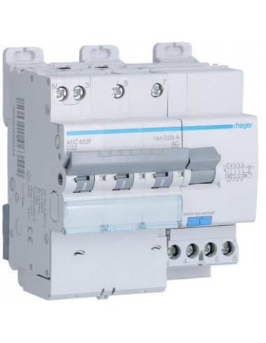 Disjoncteur Différentiel 3P+N 6-10kA courbe C - 32A 30mA type AC HAGER ADC432F