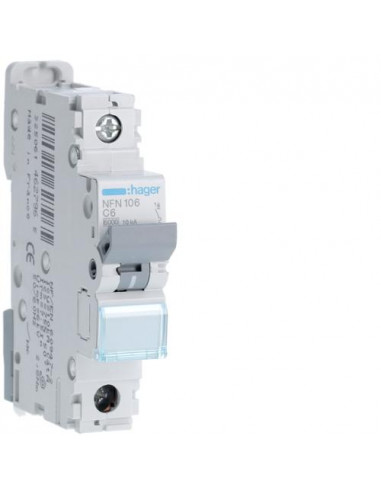 Disjoncteur 1P 6-10kA courbe C - 6A 1 module HAGER NFN106