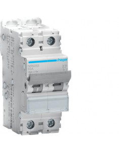 Disjoncteur 2 Pôles 15kA courbe C 63A 2 modules HAGER NRN263 2