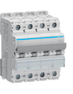 Disjoncteur 4 Pôles 25kA courbe C 16A 4 modules HAGER NRN416