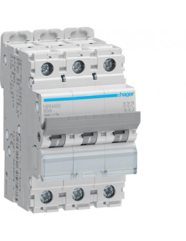 Disjoncteur 4P 15kA courbe C - 50A 4 modules HAGER NRN450
