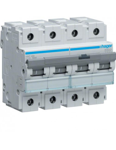 Disjoncteur 4P 15kA courbe C - 100A 6 modules HAGER HMC490