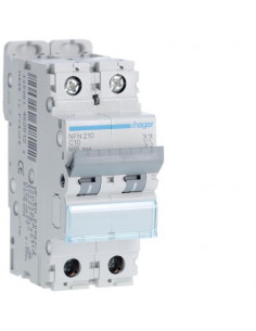 Disjoncteur 2P 6-10kA courbe C- 10A 2 modules HAGER NFN210