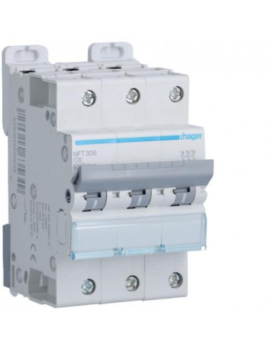Disjoncteur 3P 6-10kA courbe C - 6A 3 modules HAGER NFT306